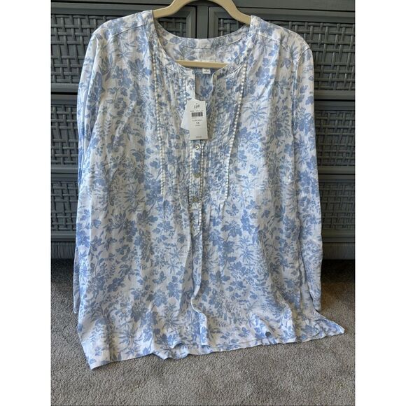 NWT J Jill Love Linen Blue Floral Long Sleeve Split Neck, 1X, $100 A17 - Picture 3 of 9